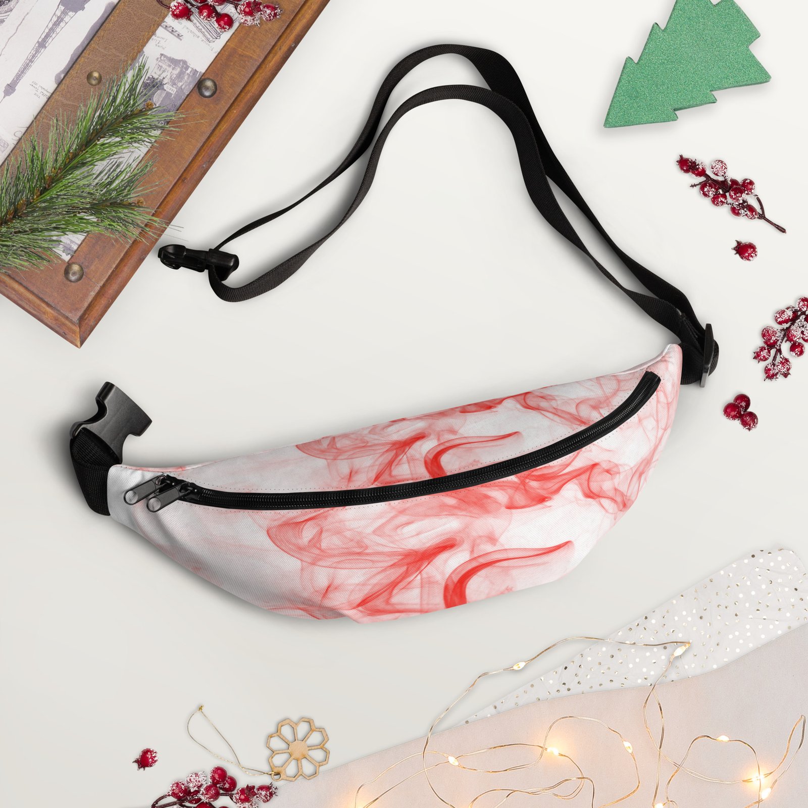 all-over-print-fanny-pack-white-front-2-687539b969ea0.jpg Fanny Pack - White and Red Smoke - Image 6