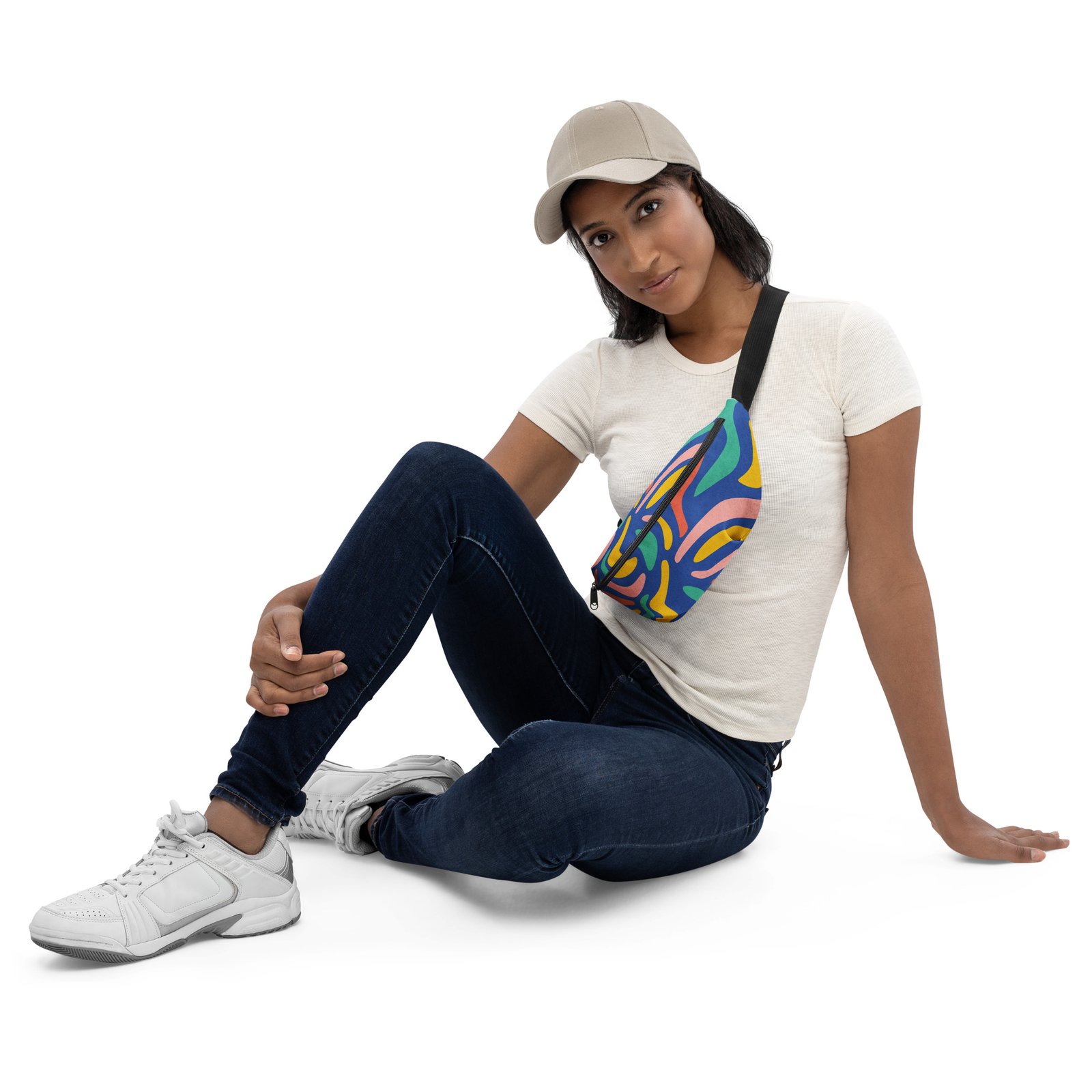 all-over-print-fanny-pack-white-front-6874d96f989ef.jpg Colourful Crossbody Bag with Secret Pocket - Image 2