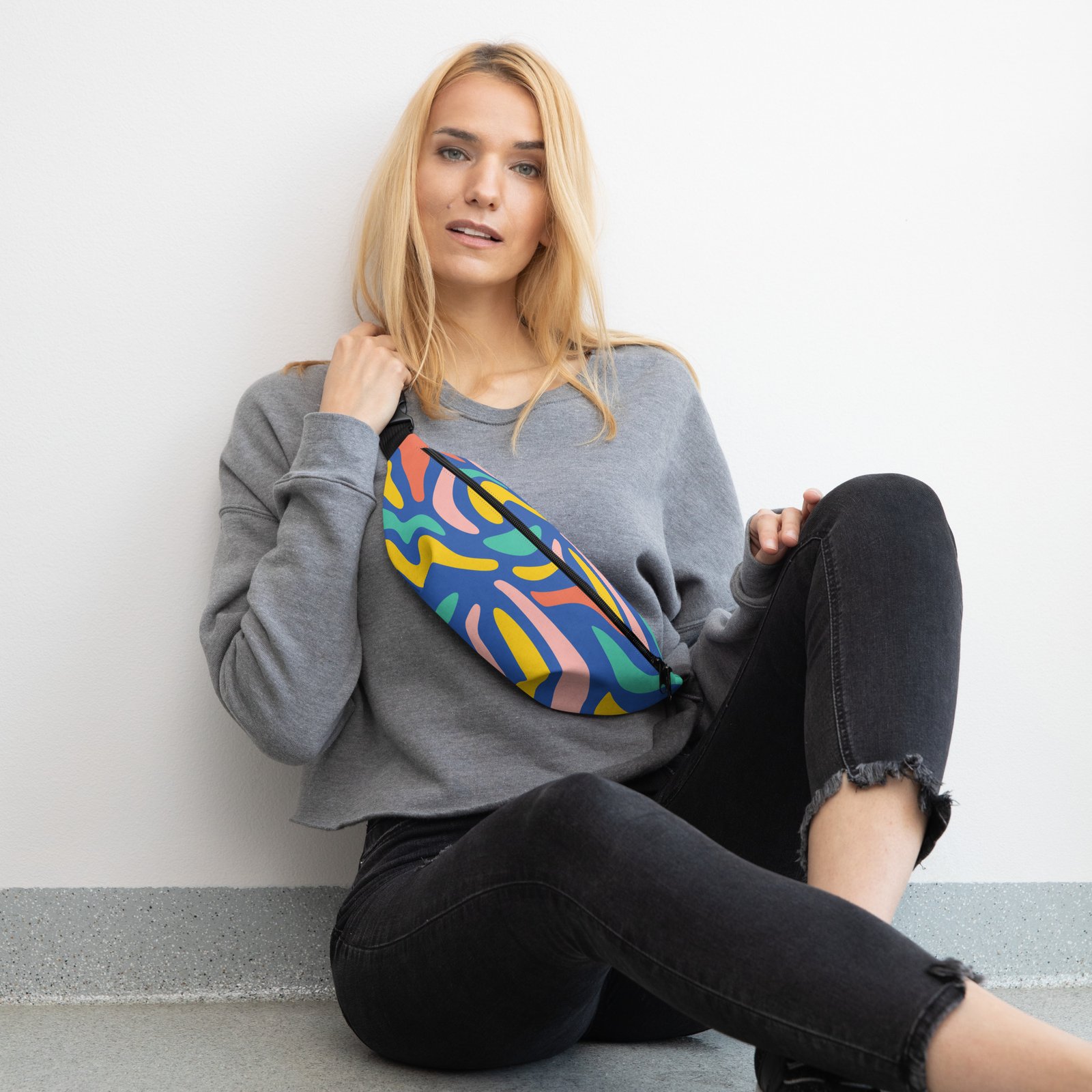 all-over-print-fanny-pack-white-front-6874d96f98c2a.jpg Colourful Crossbody Bag with Secret Pocket - Image 5