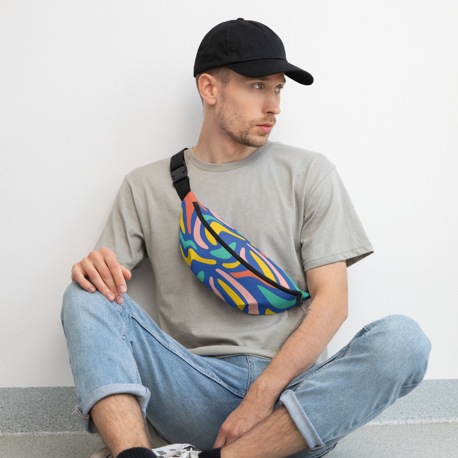 all-over-print-fanny-pack-white-front-6874d96f98e2e.jpg Colourful Crossbody Bag with Secret Pocket - Image 7