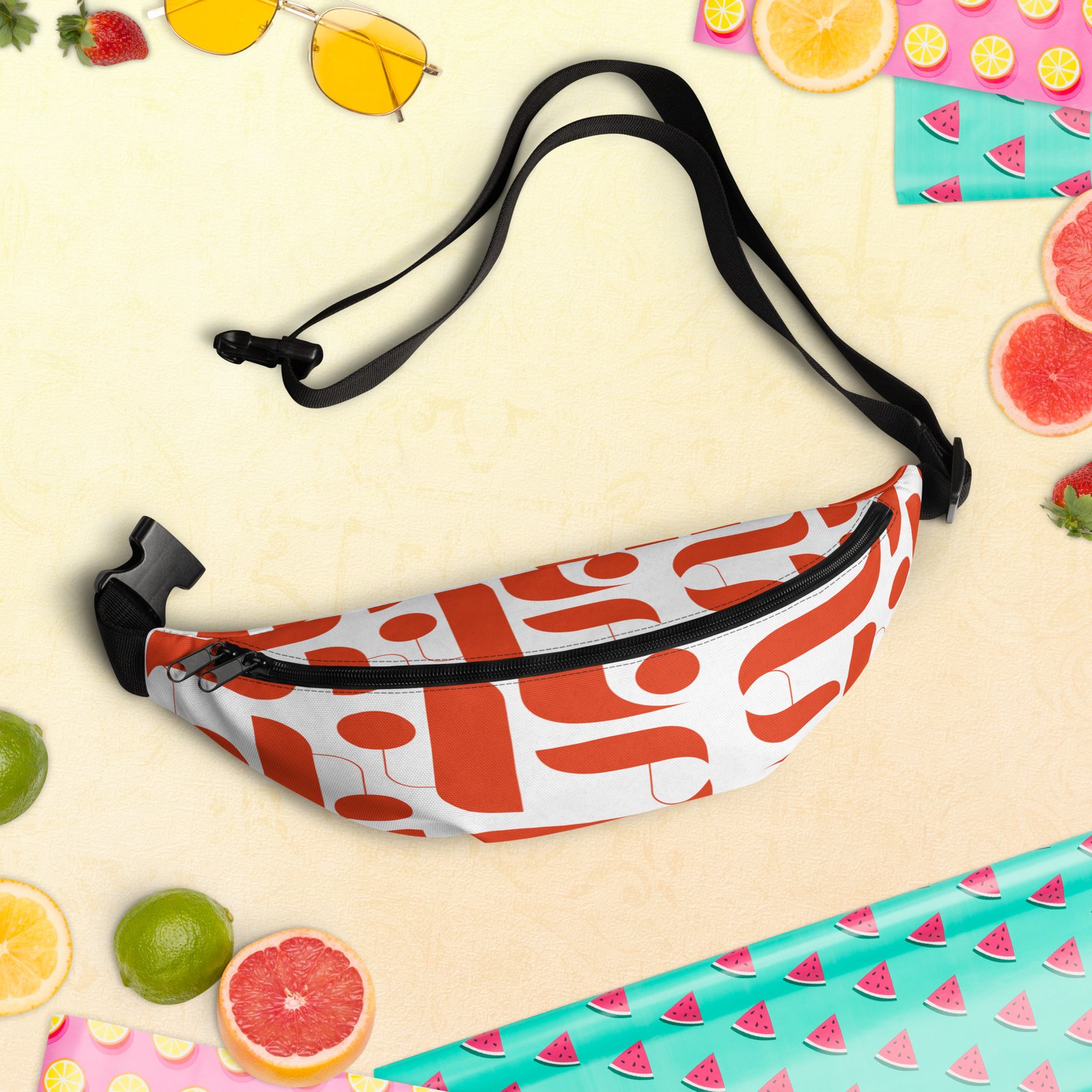 all-over-print-fanny-pack-white-front-6874f0d326945.jpg Colourful Water Resistant Crossbody Bag - Image 4