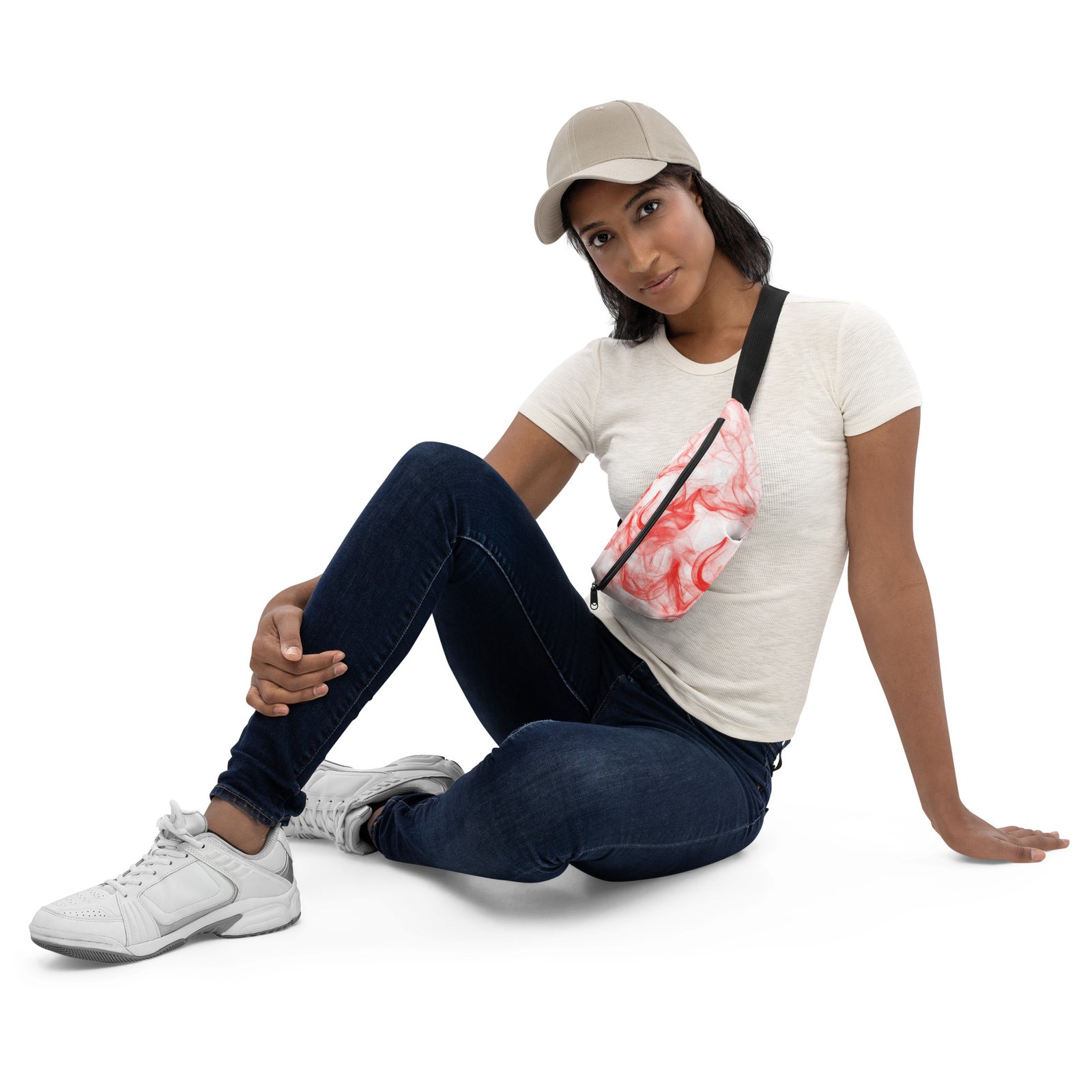 all-over-print-fanny-pack-white-front-687539b969feb.jpg Fanny Pack - White and Red Smoke - Image 7