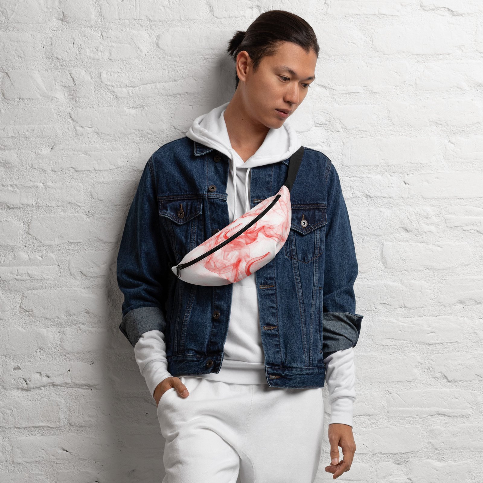 all-over-print-fanny-pack-white-front-687539b96a2a6.jpg Fanny Pack - White and Red Smoke - Image 9