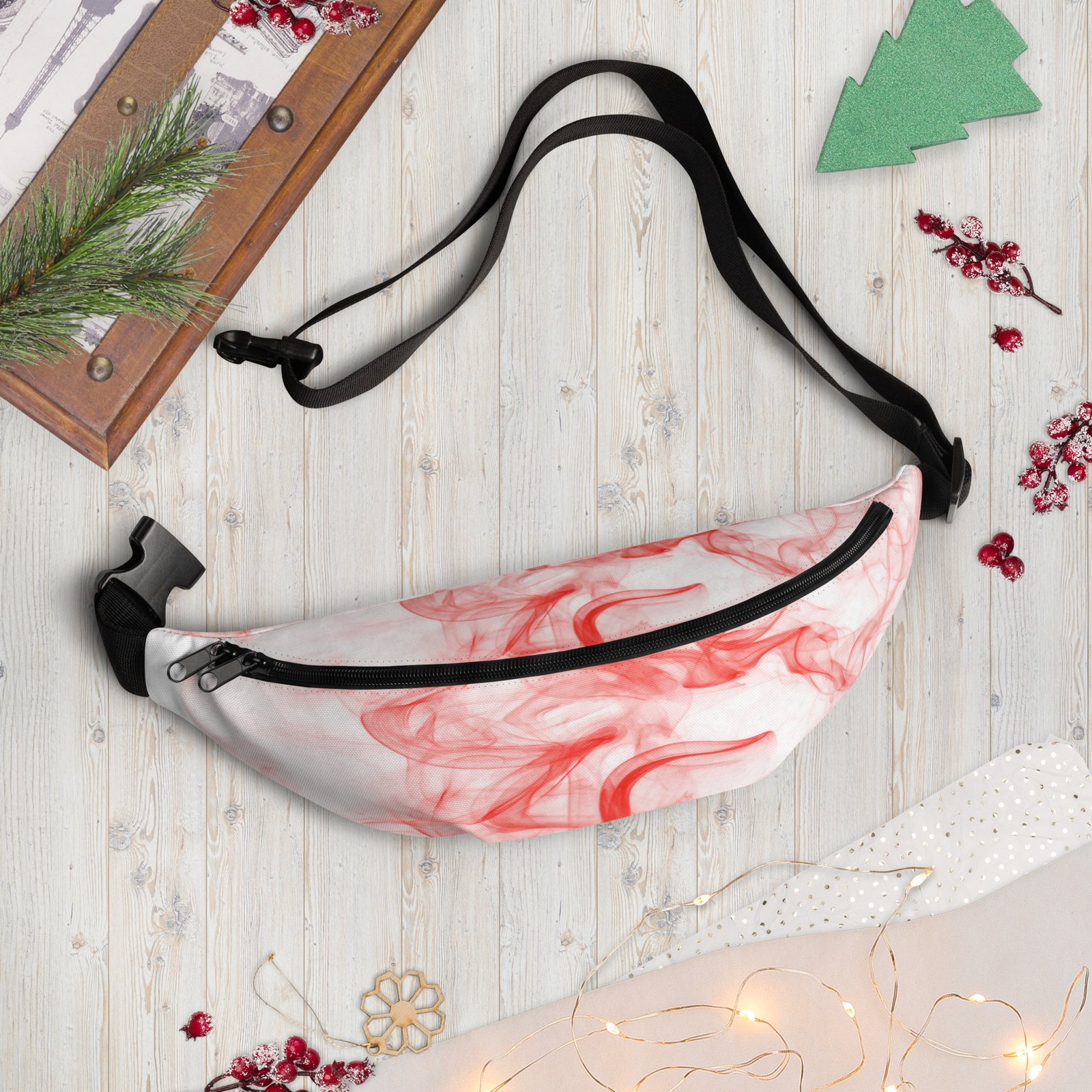 all-over-print-fanny-pack-white-front-687539b96a82b.jpg Fanny Pack - White and Red Smoke - Image 13