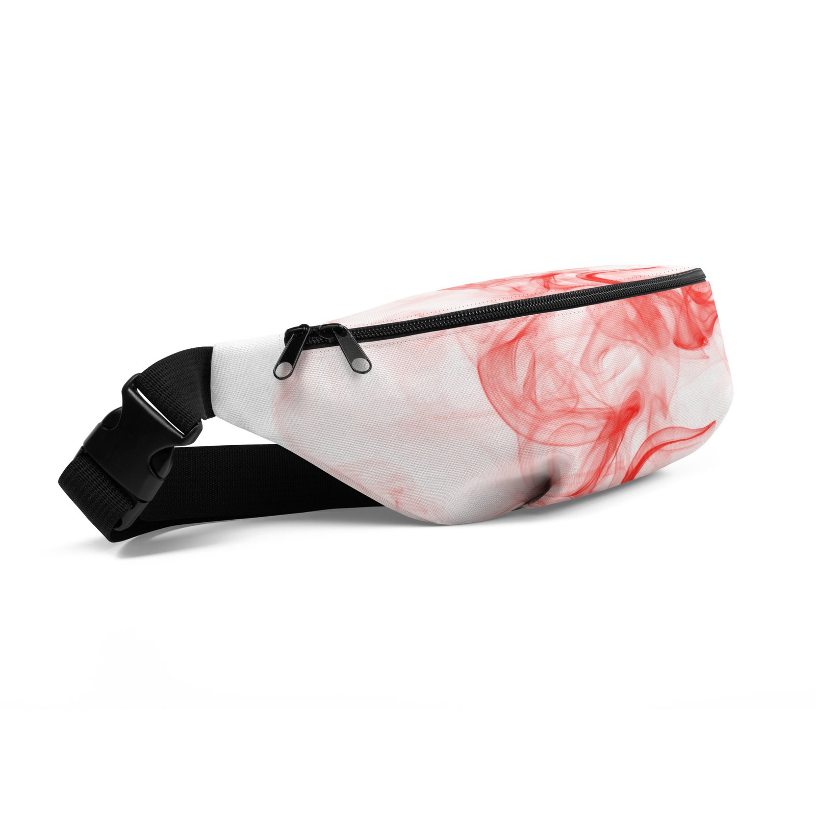 all-over-print-fanny-pack-white-front-left-687539b96aabb.jpg Fanny Pack - White and Red Smoke - Image 15