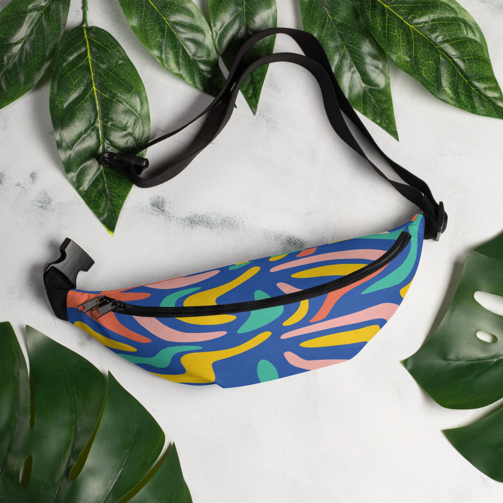 all-over-print-fanny-pack-white-lifestyle-1-6874d96f98f7c.jpg Colourful Crossbody Bag with Secret Pocket - Image 8