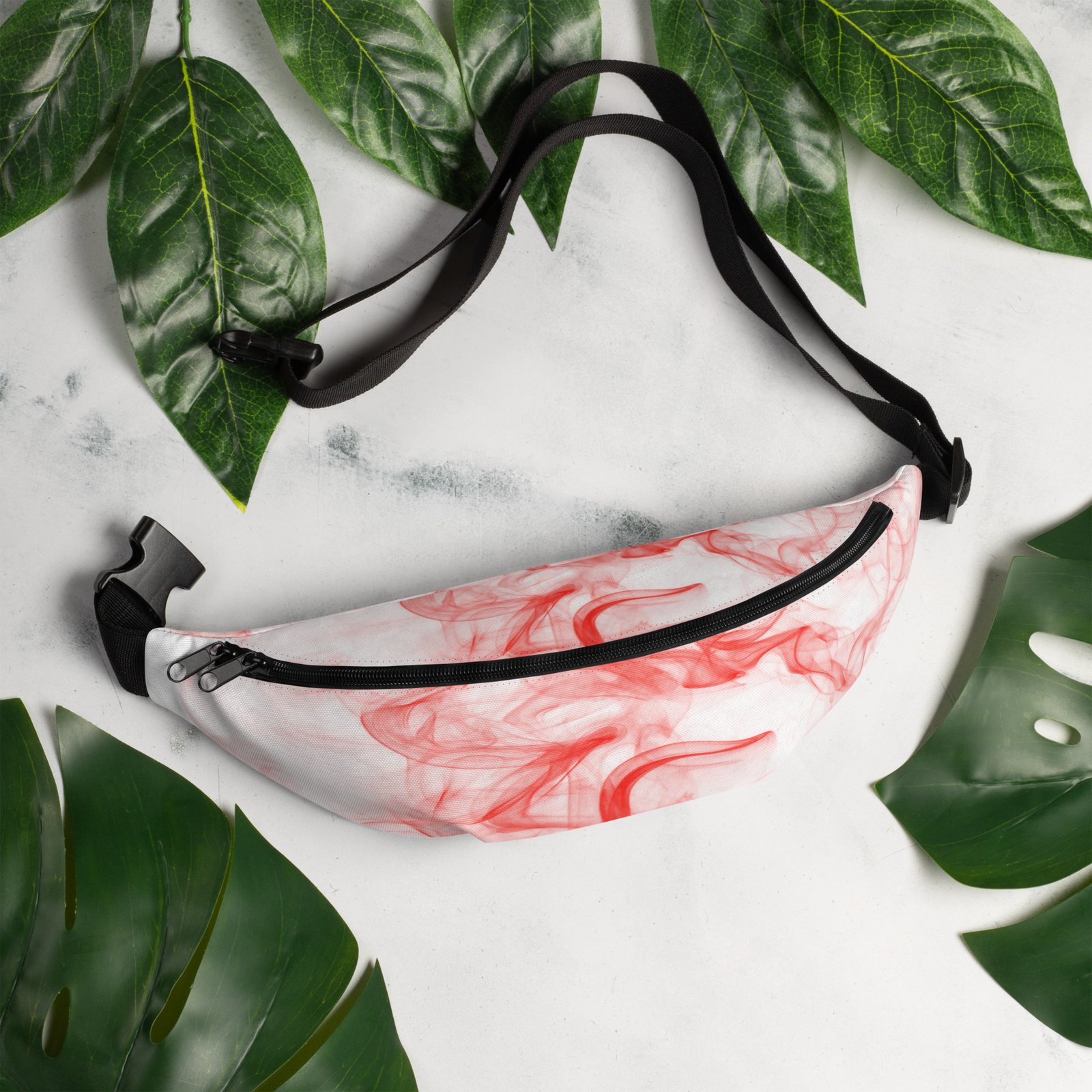 all-over-print-fanny-pack-white-lifestyle-1-687539b96ac13.jpg Fanny Pack - White and Red Smoke - Image 16